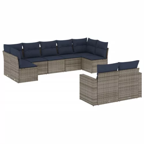  9 részes szürke polyrattan kerti ülőgarnitúra párnával