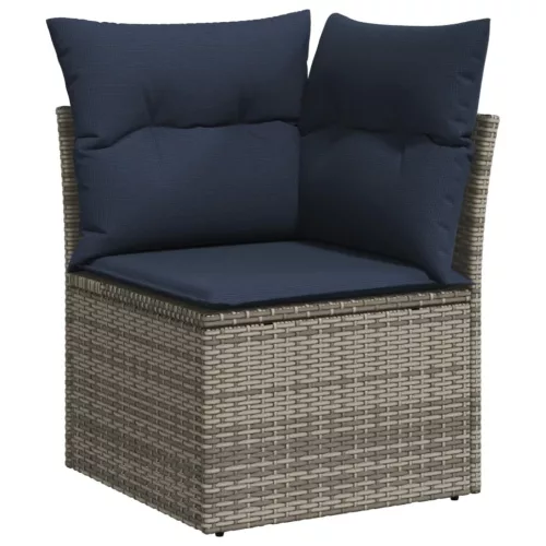  9 részes szürke polyrattan kerti ülőgarnitúra párnával