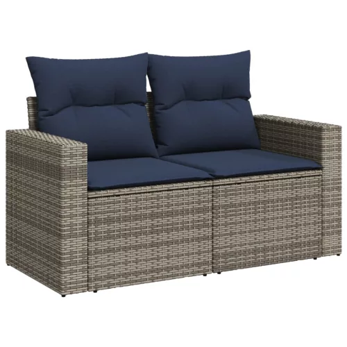 9 részes szürke polyrattan kerti ülőgarnitúra párnával
