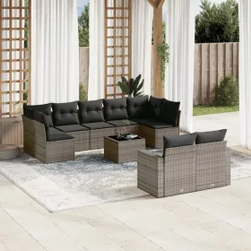    10 részes szürke polyrattan kerti ülőgarnitúra párnákkal