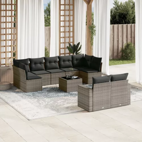  10 részes szürke polyrattan kerti ülőgarnitúra párnákkal