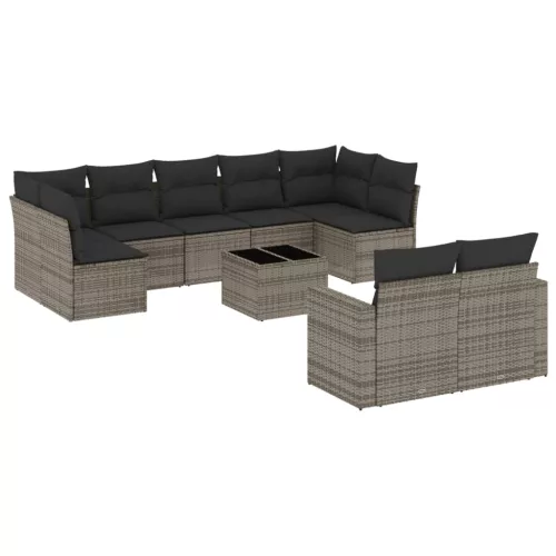  10 részes szürke polyrattan kerti ülőgarnitúra párnákkal