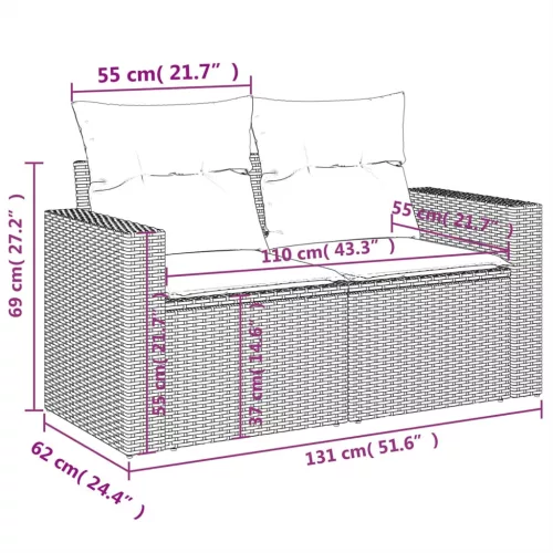  10 részes szürke polyrattan kerti ülőgarnitúra párnákkal