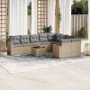  10 részes bézs polyrattan kerti ülőgarnitúra párnával