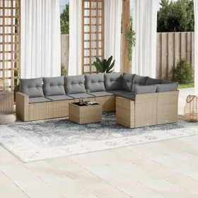    10 részes bézs polyrattan kerti ülőgarnitúra párnával