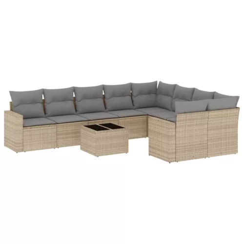  10 részes bézs polyrattan kerti ülőgarnitúra párnával
