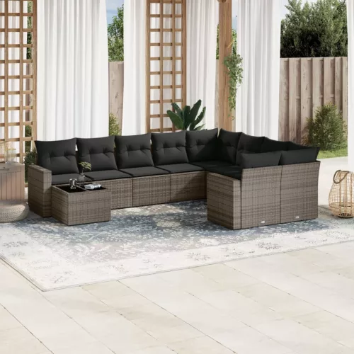  10 részes szürke polyrattan kerti ülőgarnitúra párnákkal