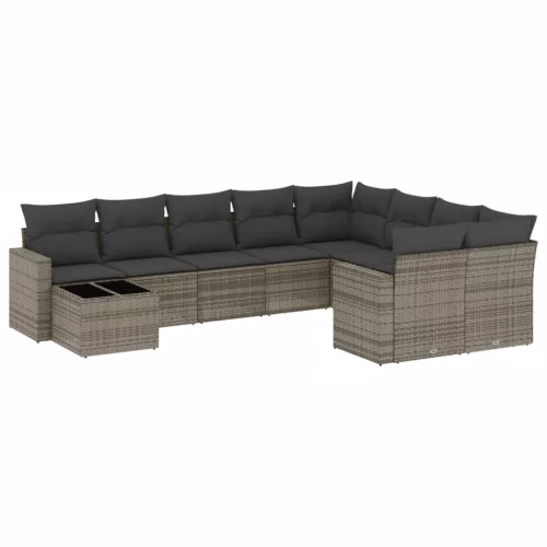  10 részes szürke polyrattan kerti ülőgarnitúra párnákkal