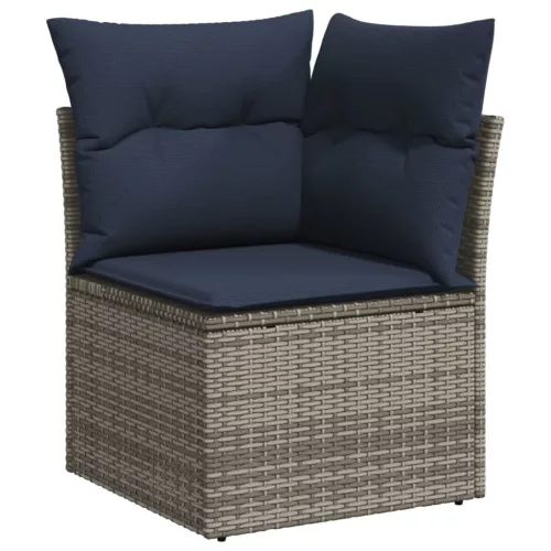  11 részes szürke polyrattan kerti ülőgarnitúra párnákkal