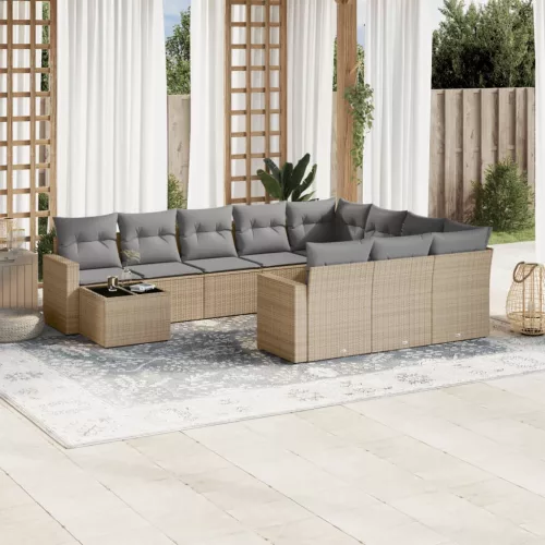  11 részes bézs polyrattan kerti ülőgarnitúra párnákkal