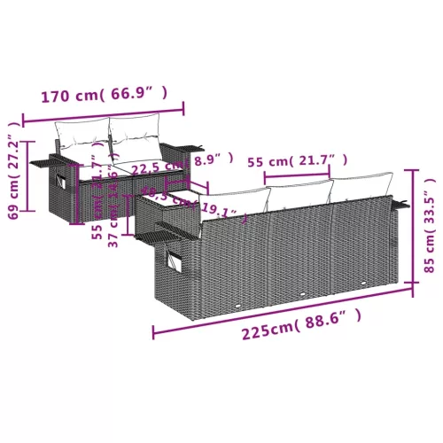  6 részes barna polyrattan kerti ülőgarnitúra párnával
