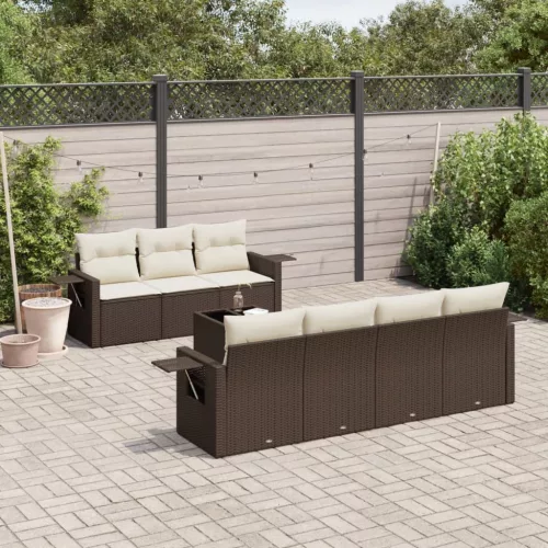  8 részes barna polyrattan kerti ülőgarnitúra párnákkal
