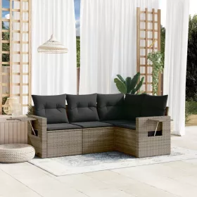    4 részes szürke polyrattan kerti ülőgarnitúra párnákkal