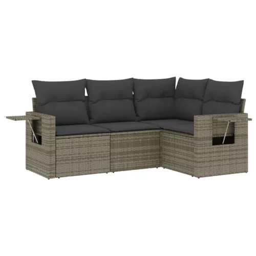  4 részes szürke polyrattan kerti ülőgarnitúra párnákkal