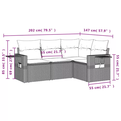  4 részes szürke polyrattan kerti ülőgarnitúra párnákkal