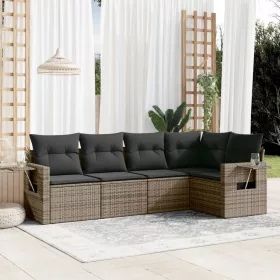    5 részes szürke polyrattan kerti ülőgarnitúra párnákkal