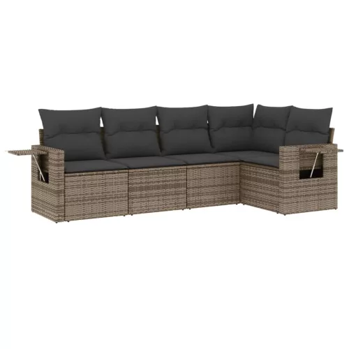  5 részes szürke polyrattan kerti ülőgarnitúra párnákkal