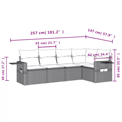  5 részes szürke polyrattan kerti ülőgarnitúra párnákkal