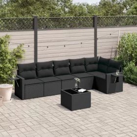    7 részes fekete polyrattan kerti ülőgarnitúra párnával