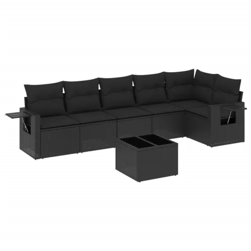  7 részes fekete polyrattan kerti ülőgarnitúra párnával