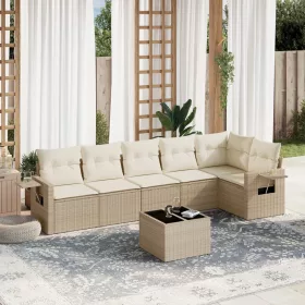    7 részes bézs polyrattan kerti ülőgarnitúra párnákkal
