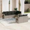  7 részes világosszürke polyrattan kerti ülőgarnitúra párnákkal