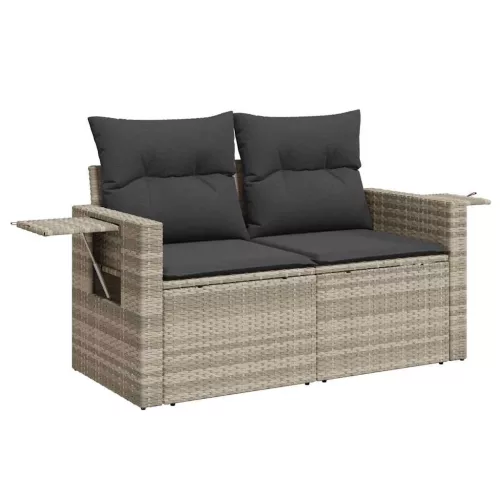  7 részes világosszürke polyrattan kerti ülőgarnitúra párnákkal