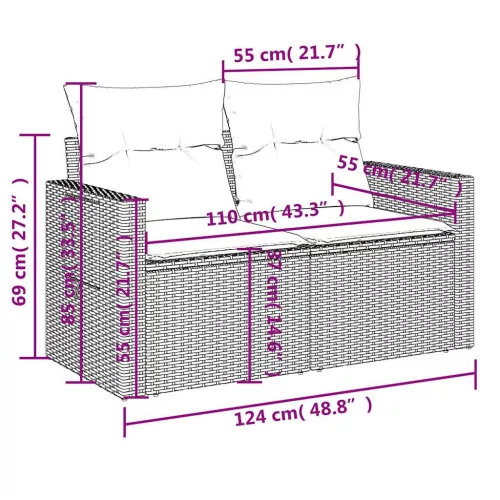  7 részes világosszürke polyrattan kerti ülőgarnitúra párnákkal