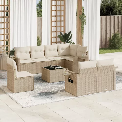  9 részes bézs polyrattan kerti ülőgarnitúra párnákkal