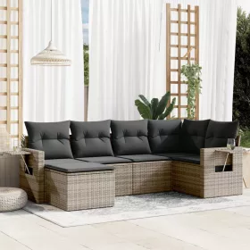    6 részes szürke polyrattan kerti ülőgarnitúra párnákkal