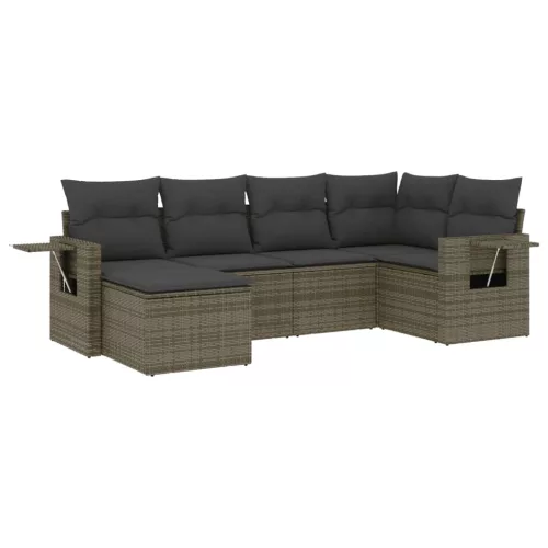  6 részes szürke polyrattan kerti ülőgarnitúra párnákkal