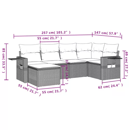  6 részes szürke polyrattan kerti ülőgarnitúra párnákkal