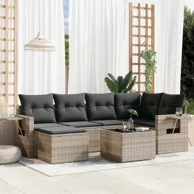    7 részes világosszürke polyrattan kerti ülőgarnitúra párnákkal