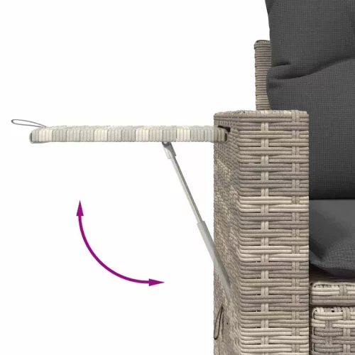  7 részes világosszürke polyrattan kerti ülőgarnitúra párnákkal