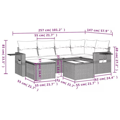  7 részes világosszürke polyrattan kerti ülőgarnitúra párnákkal