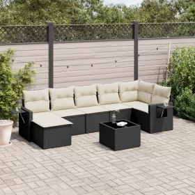    8 részes fekete polyrattan kerti ülőgarnitúra párnákkal