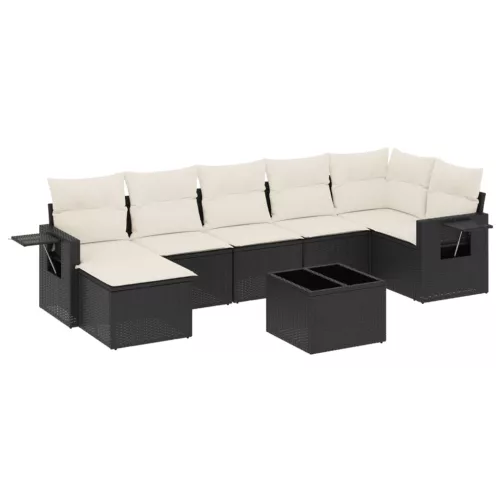  8 részes fekete polyrattan kerti ülőgarnitúra párnákkal