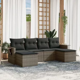    6 részes szürke polyrattan kerti ülőgarnitúra párnákkal