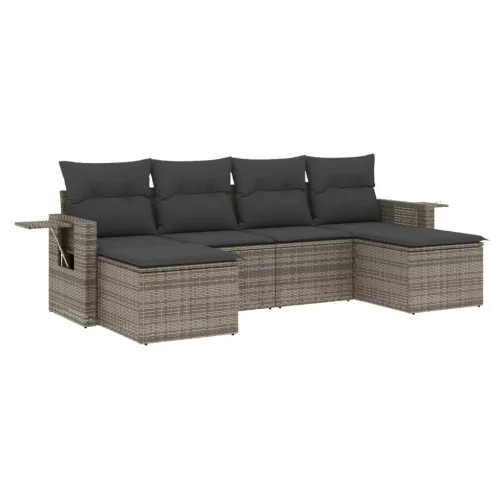  6 részes szürke polyrattan kerti ülőgarnitúra párnákkal
