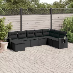    8 részes fekete polyrattan kerti ülőgarnitúra párnákkal