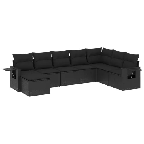  8 részes fekete polyrattan kerti ülőgarnitúra párnákkal