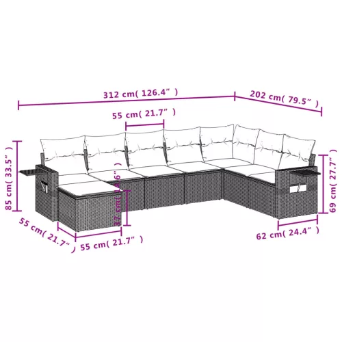  8 részes fekete polyrattan kerti ülőgarnitúra párnákkal