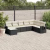  8 részes fekete polyrattan kerti ülőgarnitúra párnákkal