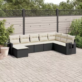    8 részes fekete polyrattan kerti ülőgarnitúra párnákkal