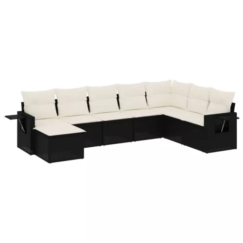  8 részes fekete polyrattan kerti ülőgarnitúra párnákkal