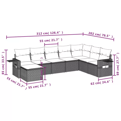  8 részes fekete polyrattan kerti ülőgarnitúra párnákkal