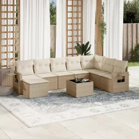    9 részes bézs polyrattan kerti ülőgarnitúra párnákkal