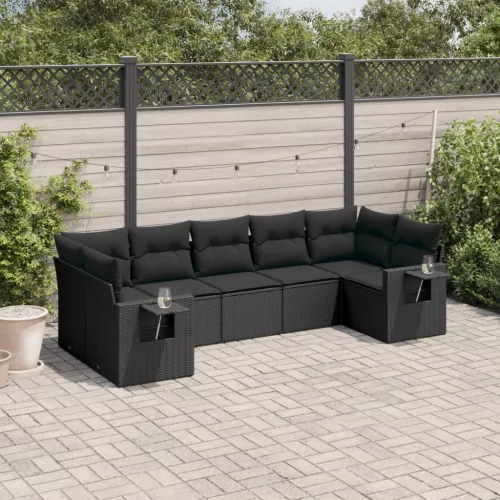  7 részes fekete polyrattan kerti ülőgarnitúra párnával