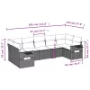  7 részes fekete polyrattan kerti ülőgarnitúra párnával