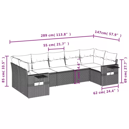  7 részes fekete polyrattan kerti ülőgarnitúra párnával